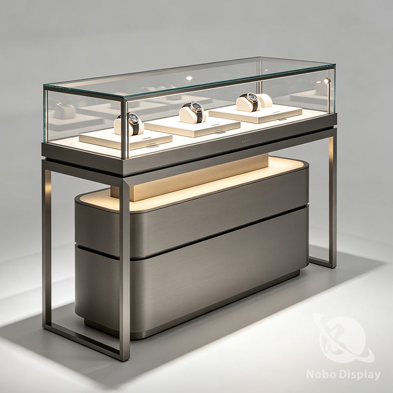 Stainless Steel Leather Watch Display Cabinet