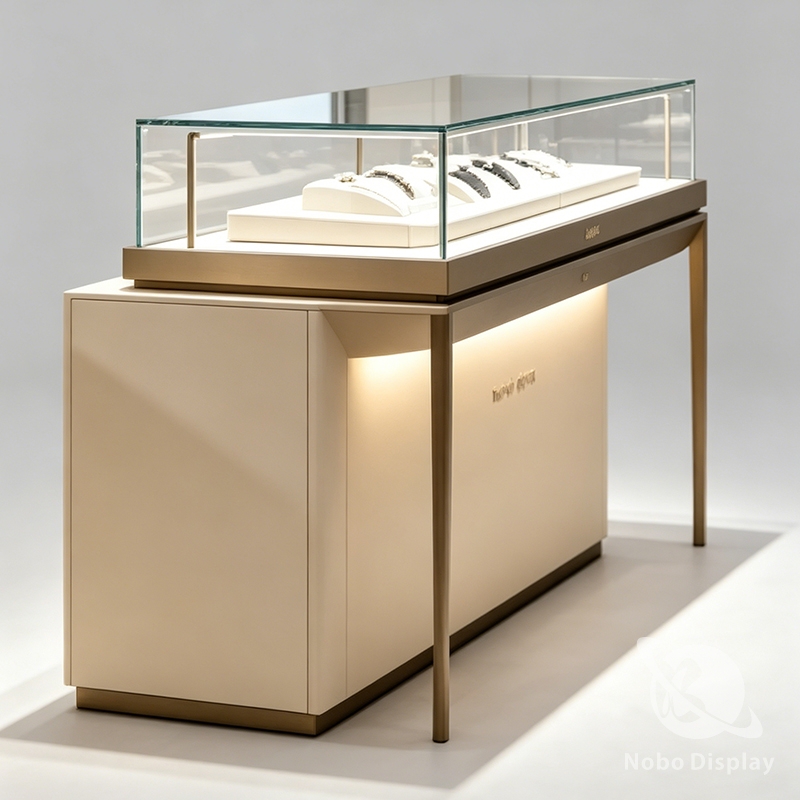 Stainless Steel Wood Grain Watch Display Cabinet