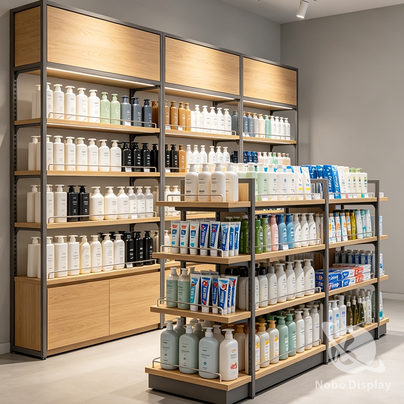 Wood Grain Cosmetics Display Gondola